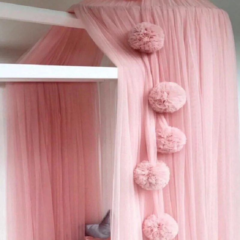 Flower Ball Bed Decor Baby Bed Hanging Canopy Pompom Drop Ornament Baby Crib Accessories Wall Pendant Decoration for Kids Room