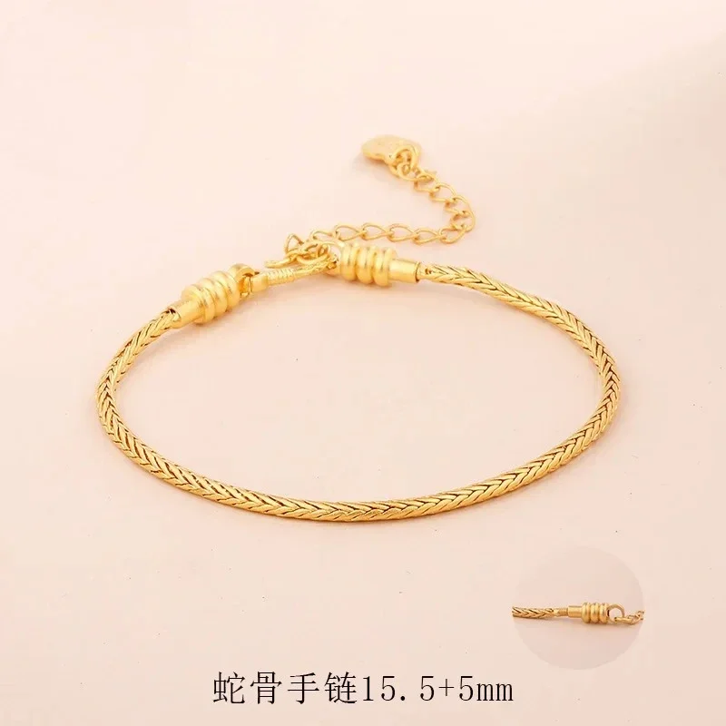 EternaGold  Luxury 24K 9999 Pure Gold real gold Snake bone bracelet 1.5MM aperture universal bracelet versatile through hole pen