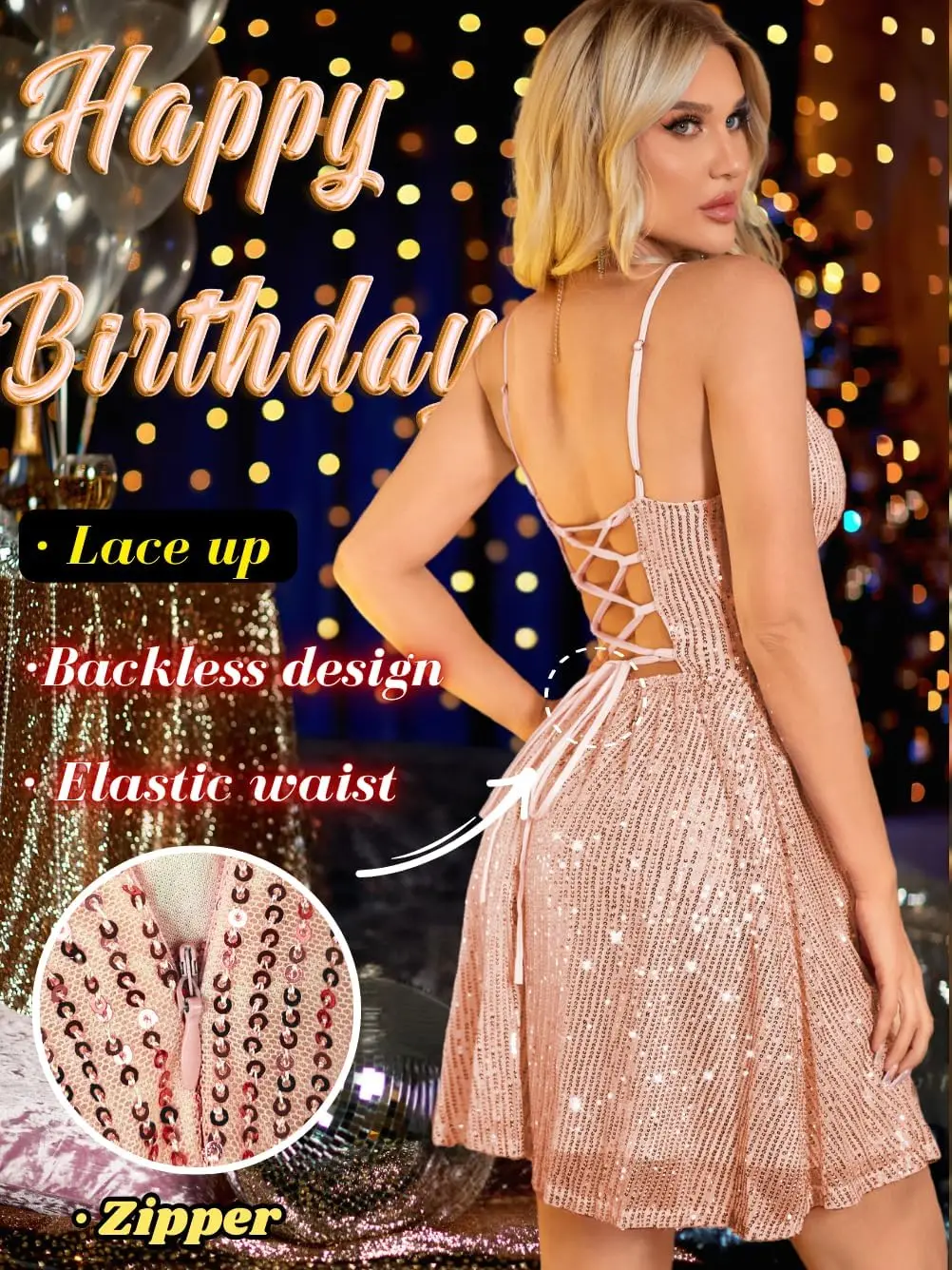 ชุดเดรสเลื่อมเซ็กซี่,ชุดเดรสคอร์เซ็ทเว้าหลัง V ลึก,ชุดกลิตเตอร์ประกายสำหรับผู้หญิงปาร์ตี้วันเกิดค็อกเทลไนชุดราตรี