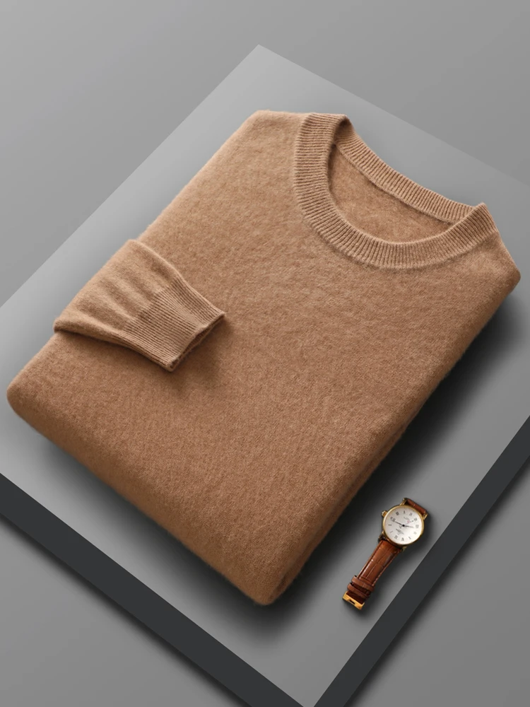 Basic Men's Wool Sweater O-neck Pullover Spring Autumn Winter 100% Merino Wool Knitwear Solid 11 Colors Simple Man Clothing Tops