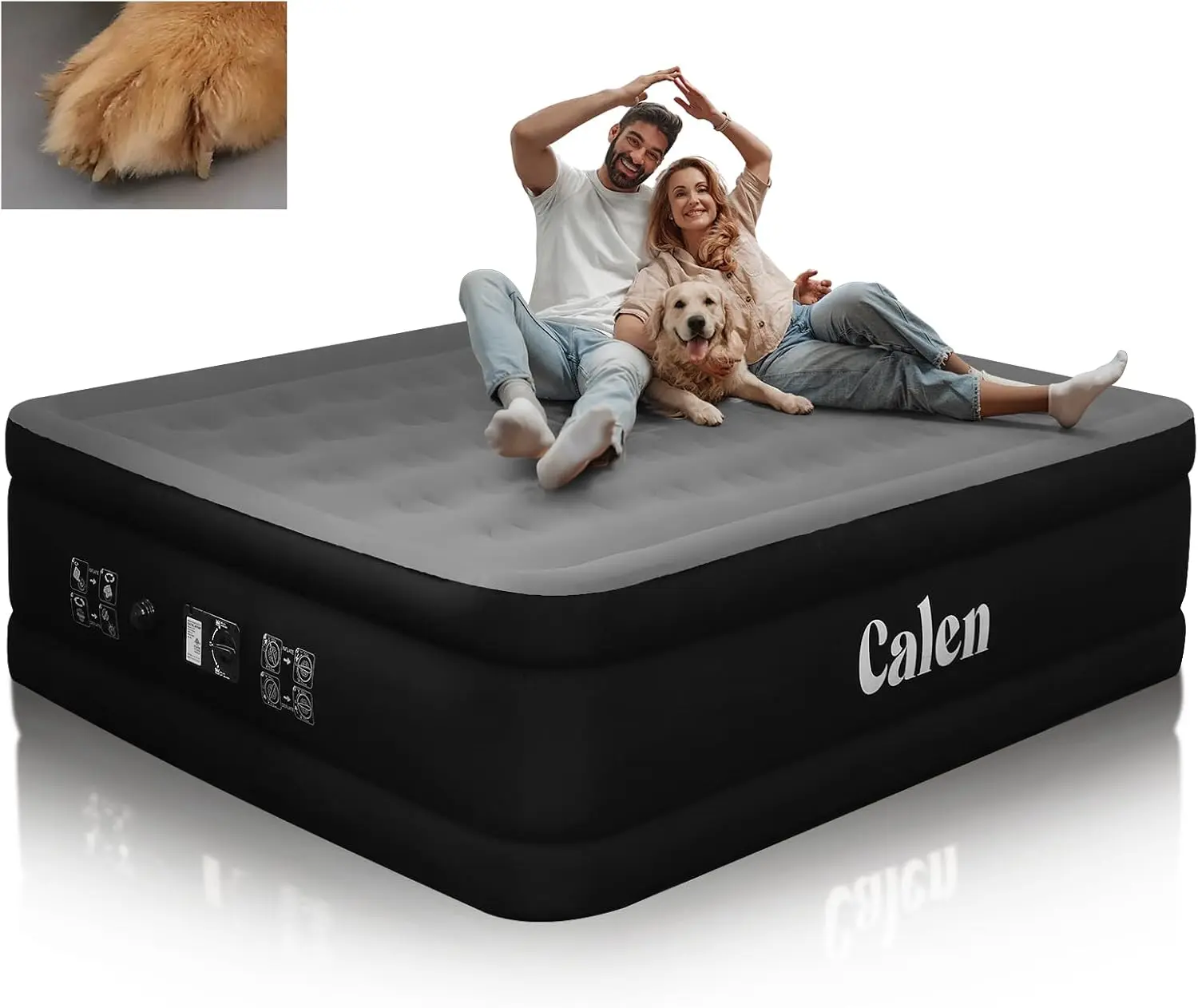 Calen Armor Tech Queen Air Mattress With Built In Pump,18”Luxury Inflatable Mattress With Six Side Protective Layer Topper For