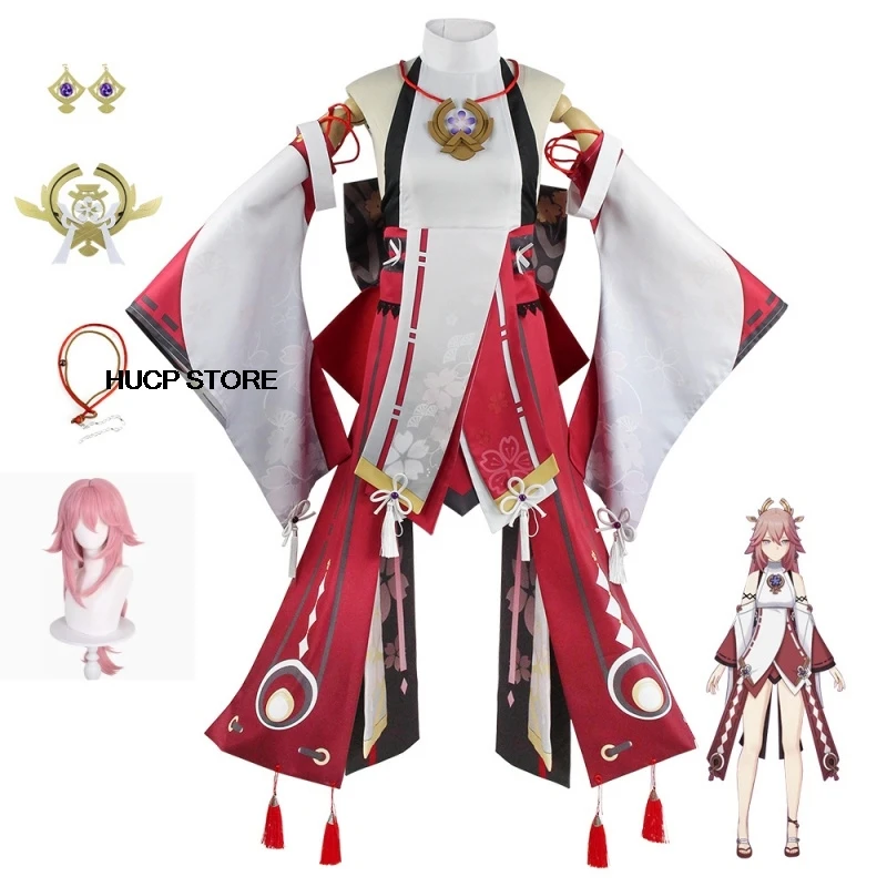 Genshin Impact Cosplay Yae Miko Guuji Yae Costume Wig Tail Game Halloween Carnival Women Clothes Sets