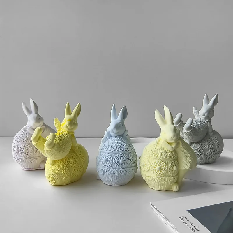 3D Easter Bunny Egg Mold DIY Aroma Candle Plaster Ornaments Molds Epoxy Resin Rabbit Silicone Mold