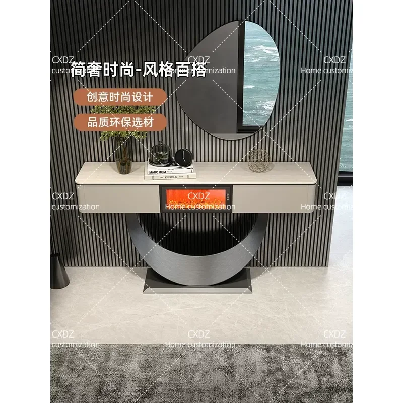 Modern 3D Light Luxury Entrance Counter with Rock Slab Top Decorative Aisle Display Table for Entryway Hallway Reception Desk