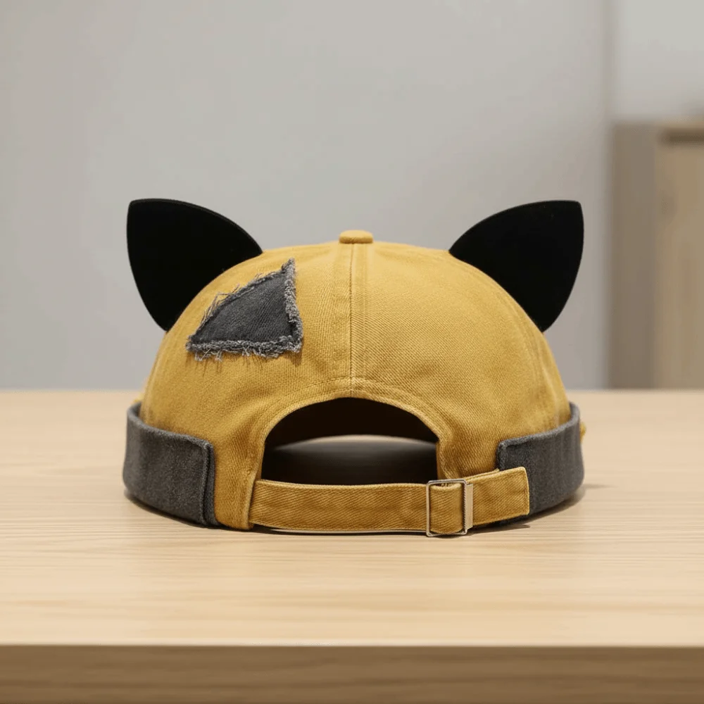 New Fashion Cute Cat Ears Brimless Hat Adjustable Hip Hop Beanie Hat Rolled Cuff Solid Color Melon Docker Cap Worker Wear