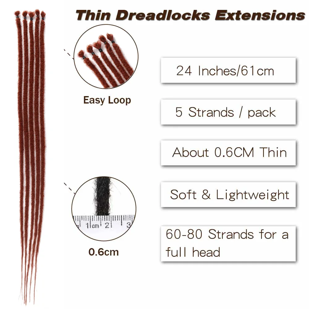 Extensões Dreadlock sintéticas, extensões loira Ombre, humano-como o cabelo, crochê, 5 fios, 24"