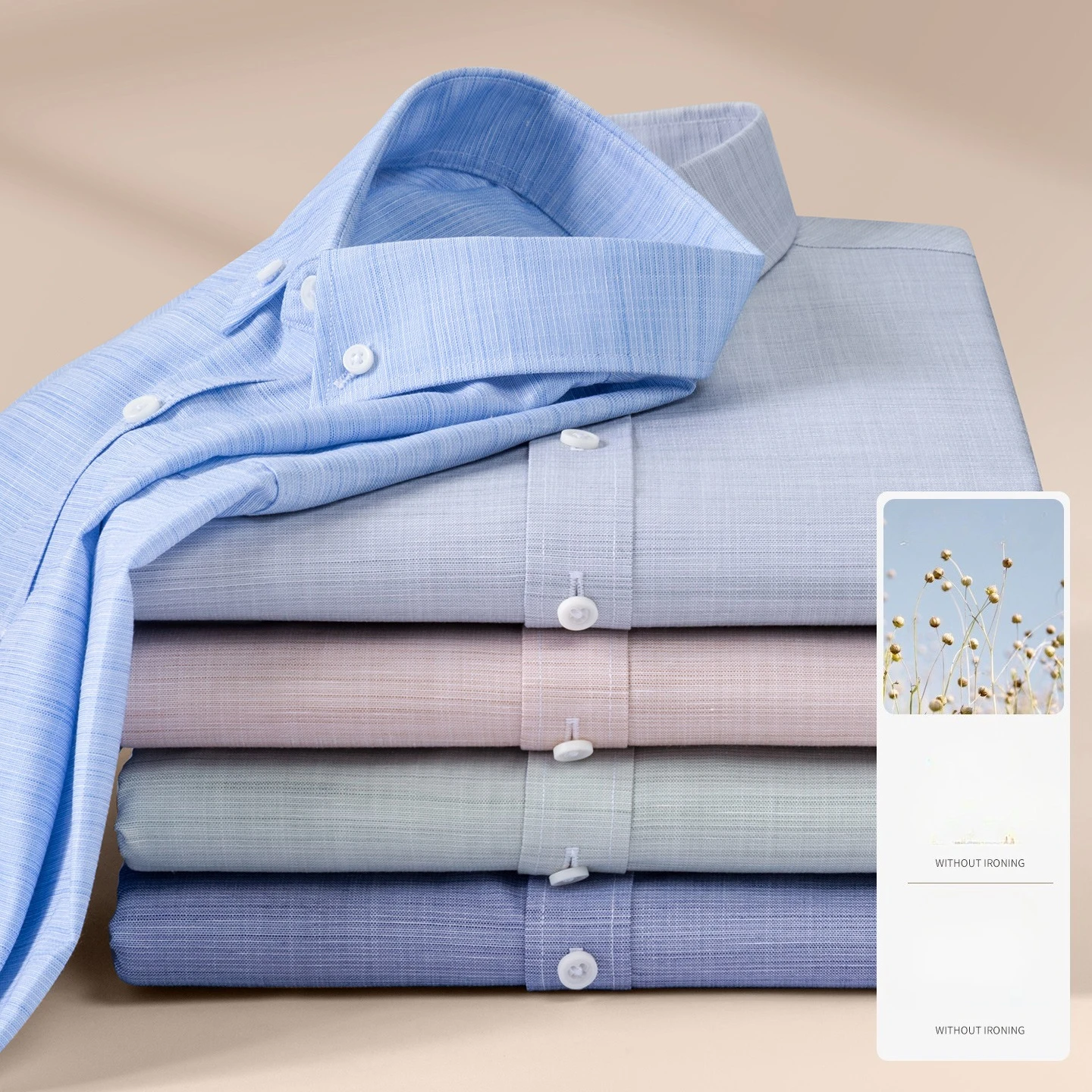 Fashion korean linen long sleeve shirts for men slim fit formal shirts cotton linen office tops solid color casual clothes