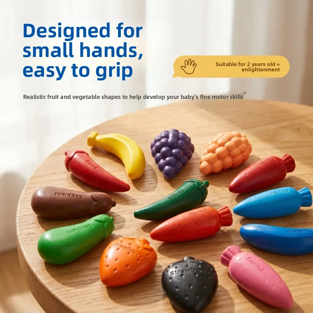 12 Random Colors Fruit Shaped Plastic Crayons Washable No Dirty Hands Kids Brushes Kindergarten Stationery Gift Set