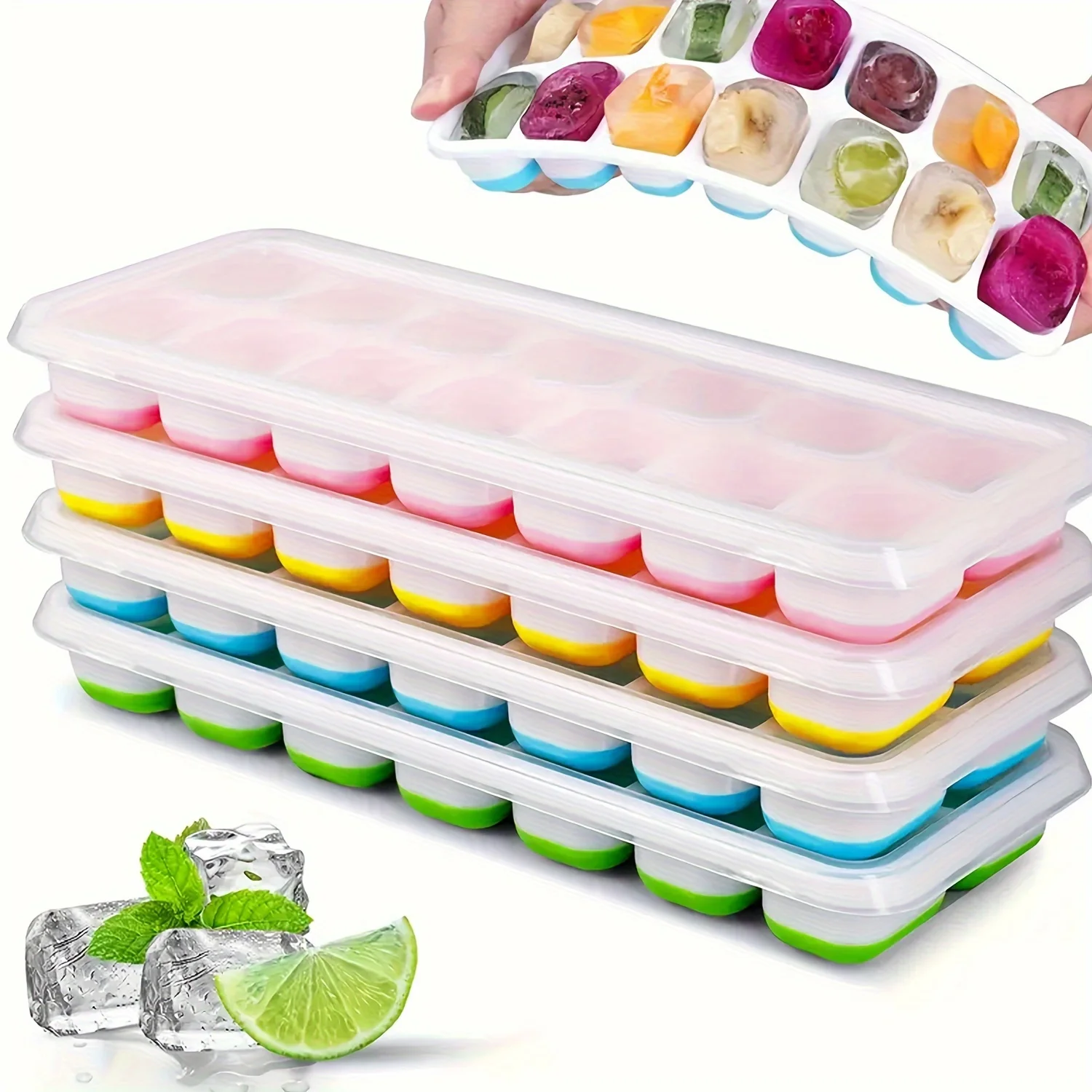 4-Pack Silicone Ice Cube Trays with Lids, Lead-Free Stackable Ice  Molds for Freezer, Cocktail, Whiskey - Multifunctional Chocol