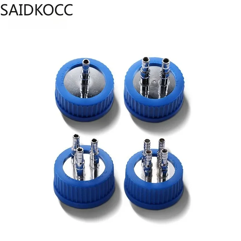 SAIDKOCC GL45 Fermentation Tank Reactor Feed Cover Stainless Steel Jar Lid with SS304 Blue Headspace Cap Refill Cover for Tube