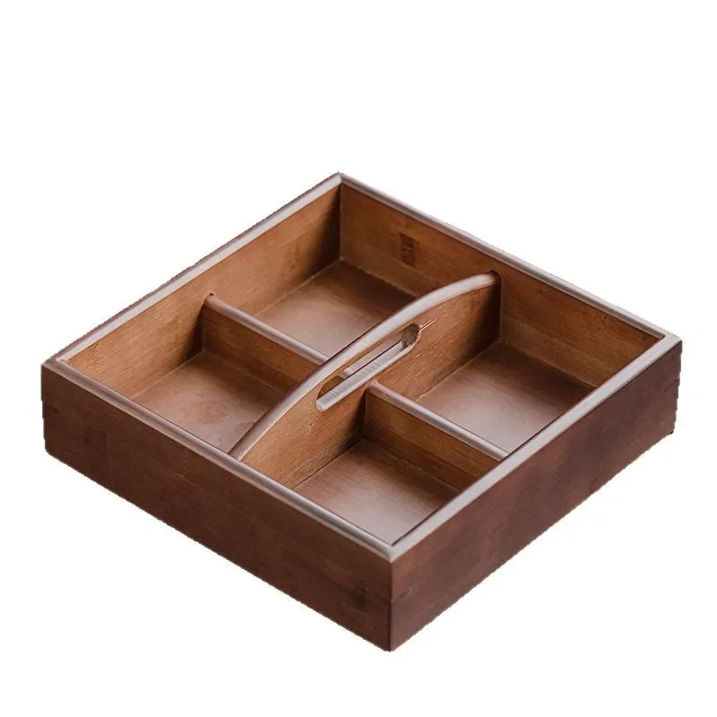 Four-grid portable walnut dried fruit box, fireplace tea creative snack tray, household living room melon fruit tra