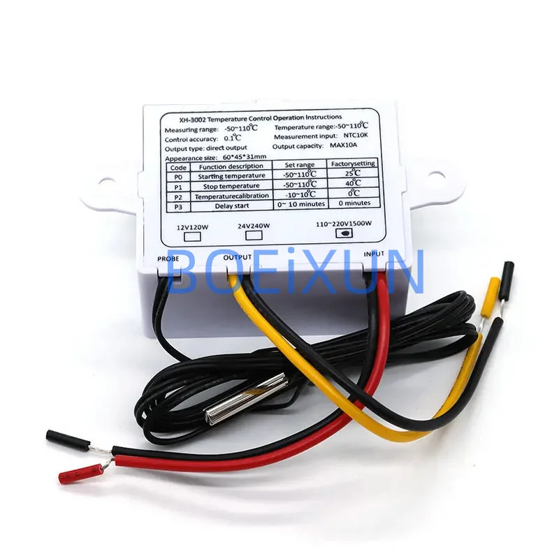 XH-W3002 220V /12V Digital LED Temperature Controller 10A Thermostat Control Switch Probe with waterproof sensor W3002