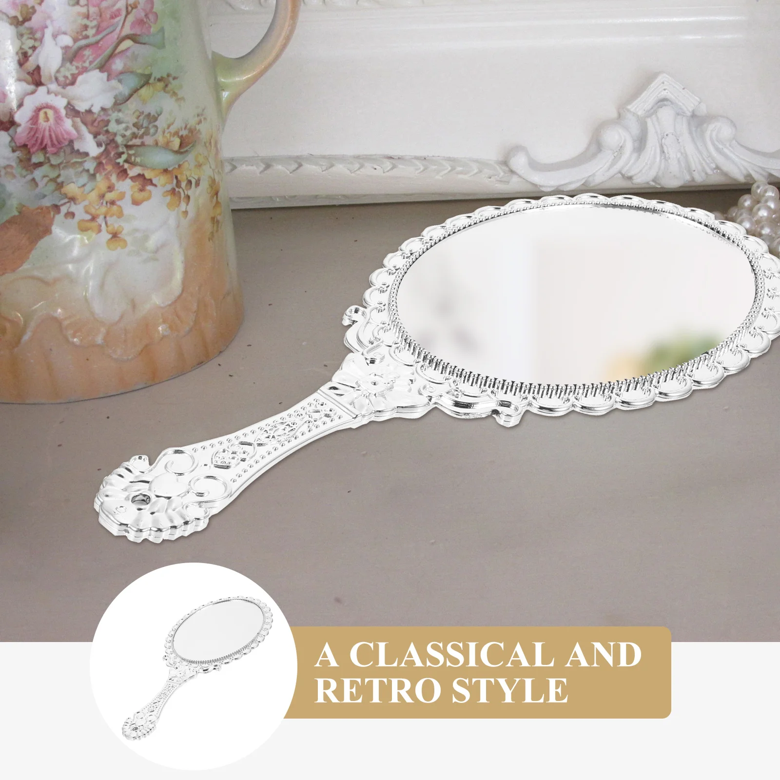 

Round Vanity Mirror Vintage Makeup with Magnification Travel Portable Small Pocket Handheld