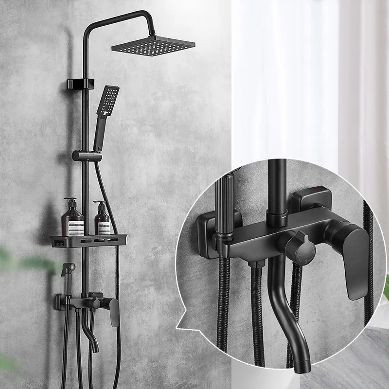 

black rainfall mixer 8inch Square Bathroom Shower System bath & shower faucets Hot and Cold watershower set