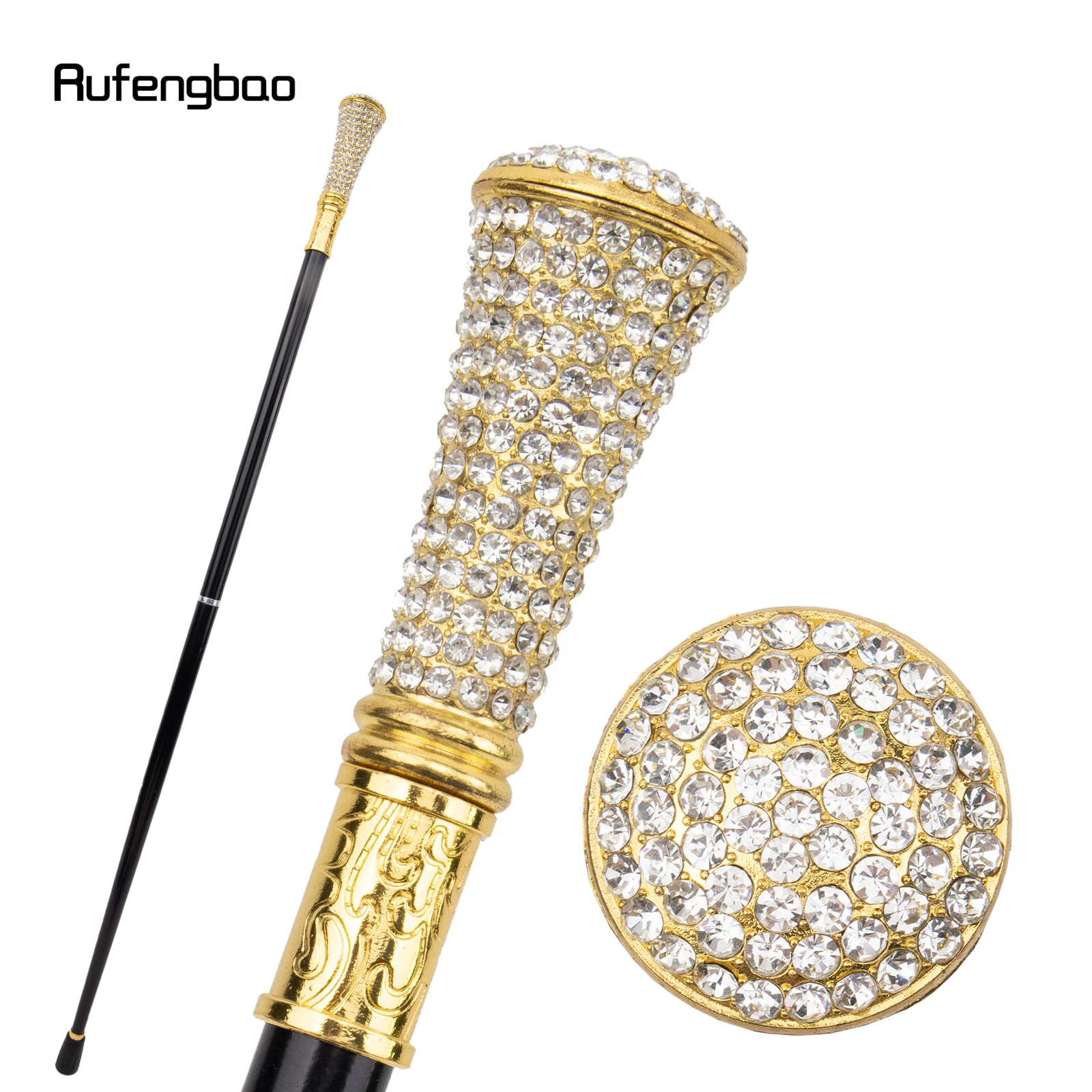 White Artificial Diamond Walking Cane Fashion Decorative Stick Gentleman Elegant Cane Crosier 92.5cm Performance Stage Cane