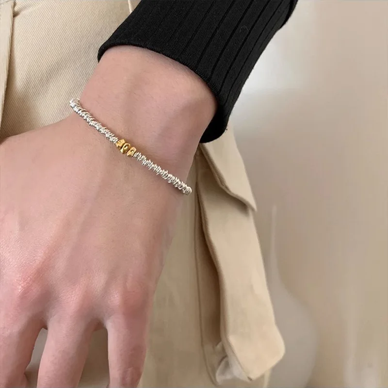 925 Sterling Silver Temperament Exquisite Golden Triangular Beads Bracelet for Women Girls Fashion Korean Fine Jewelry Wholesale