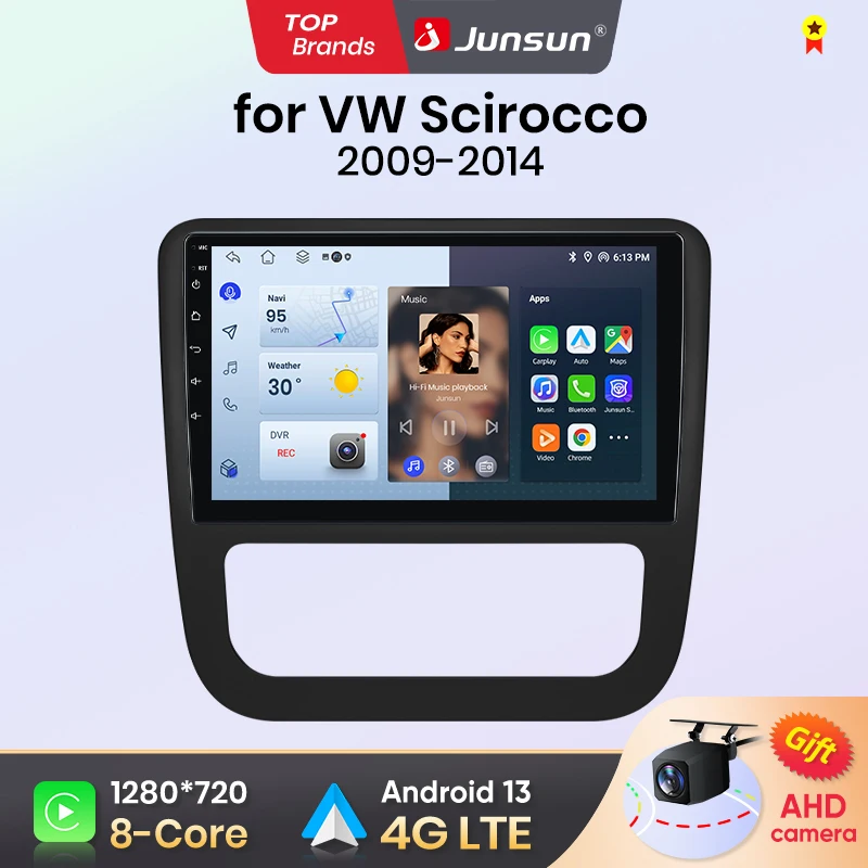 Junsun-Autoradio CarPlay sans fil AI Android 13, limitation intelligente, GPS, 4G, DSP, RDS, Volkswagen Contrasting, Rocco 2008-2013