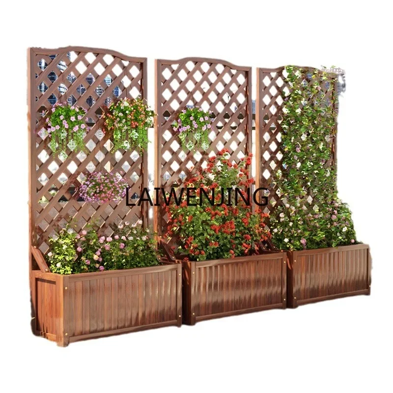 MJY preservative wood flower box outdoor courtyard fence partition decorative flower climbing vine frame