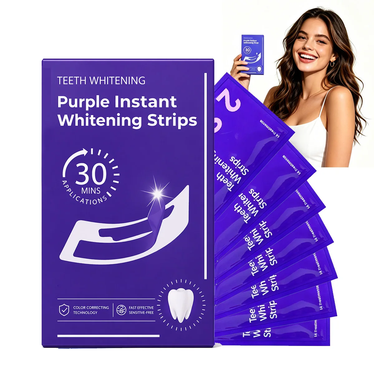 

Purple Teeth Whitening Strips 14 Strips for 7 Days, Enamel Safe for Sensitive Tooth, Whiten Teeth, Removes Yellow Stains