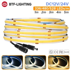 FCOB LED Strip Light 336 480 528 LED de alta densidade flexível FOB COB LED Light RA90 Natureza quente Branco fresco Linear regulável 12V 24V