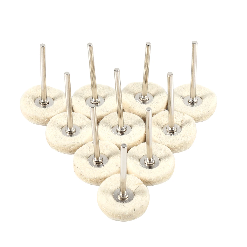 10Pcs 25mm Wool Felt Polishing Wheels with Shank Buffing Pads for Drill Grinder Rotary Tool Metal Jewelry Wood Polishing