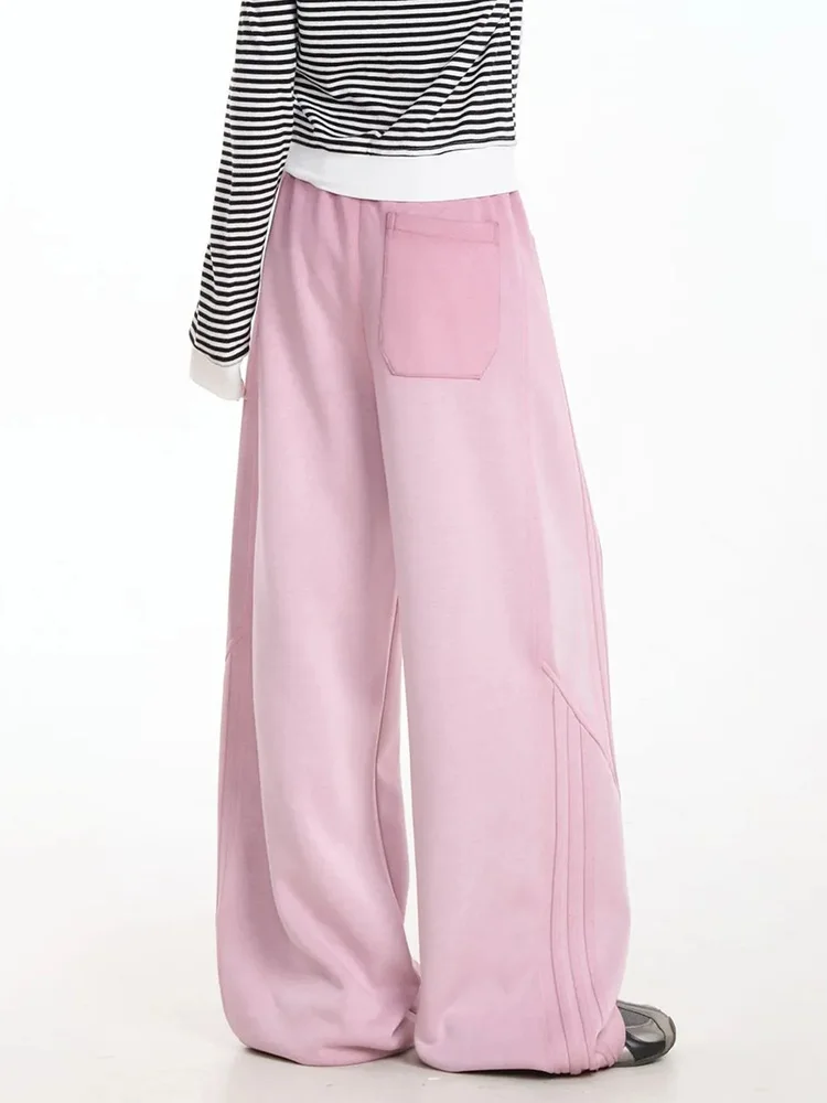 Pantalones de chándal Retro americanos de color rosa para mujer, pantalones de estilo pijo Vintage de cintura alta, pantalones holgados informales con cordones para mujer, pantalones Retro que combinan con todo