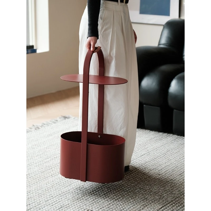 Designer Sofa Metal Side Table Bordeaux Red Home Living Room Creative Storage Rack Bedroom Bedside Table Accent Organizer