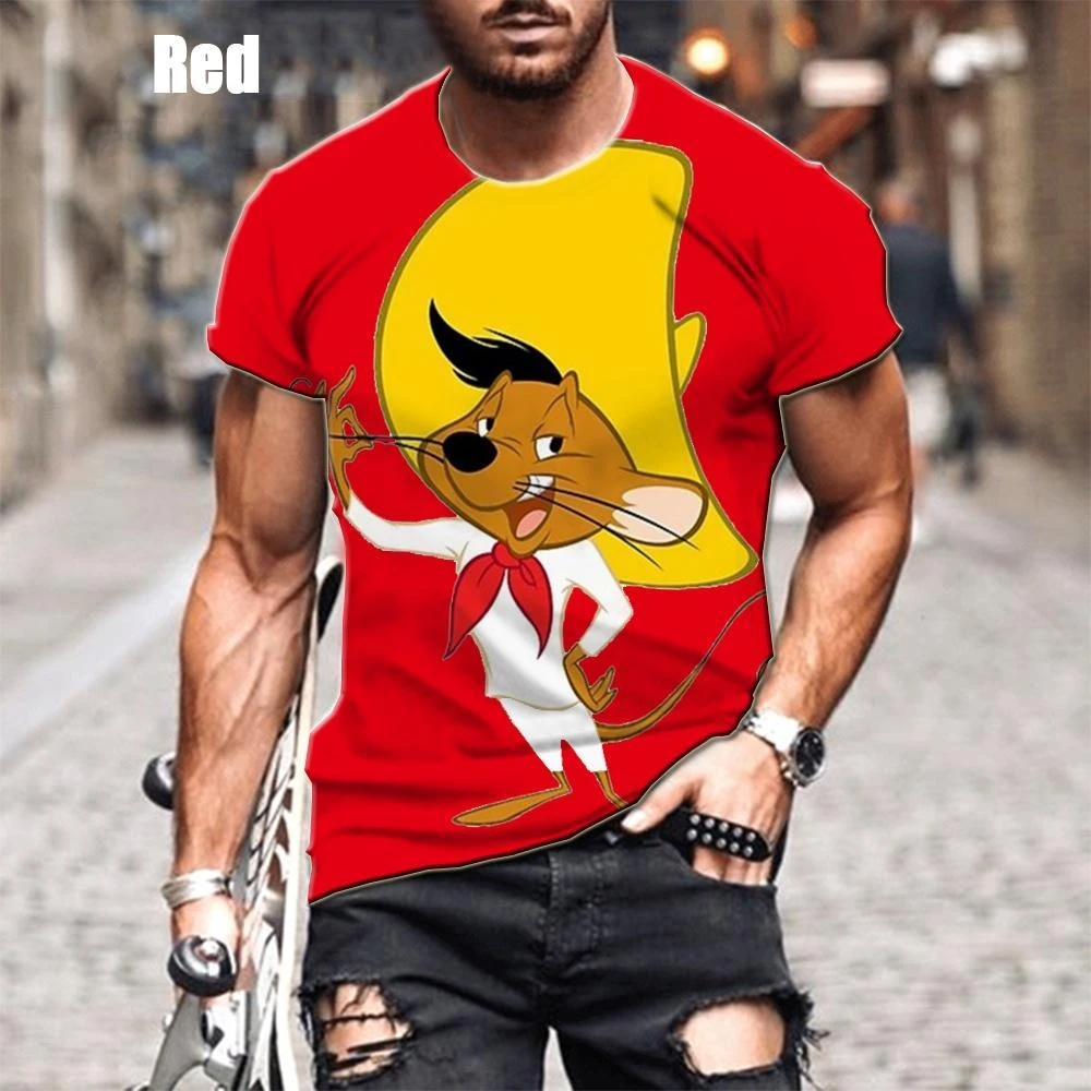 T-shirt à manches courtes pour hommes, T-shirt de sport unisexe, Anime classique, Rick Speedy Gonzales, Impression 3D, Dessin animé drôle, Été,