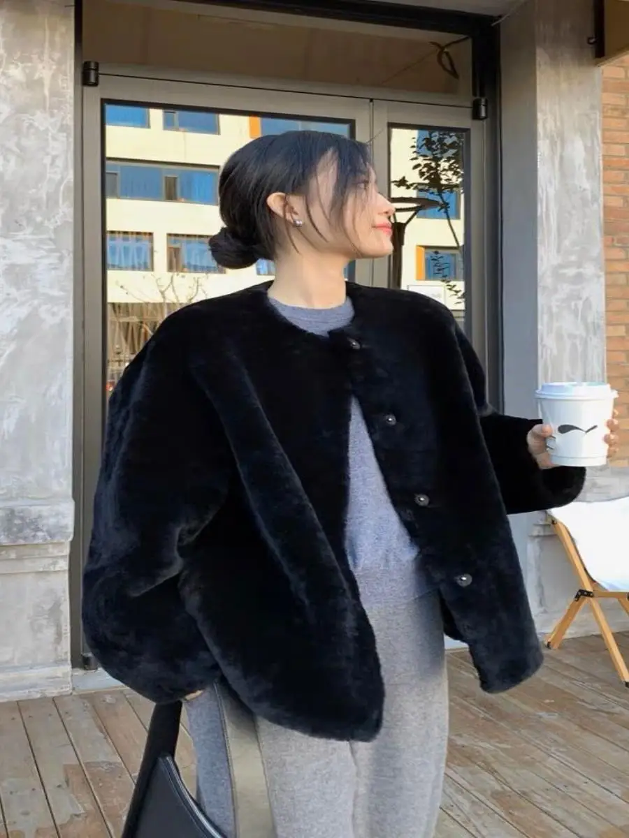 Jaet de piel de cordero para mujer, respetuoso con el medio ambiente, holgado, informal, cálido, garantizado, uso diario, talla versátil