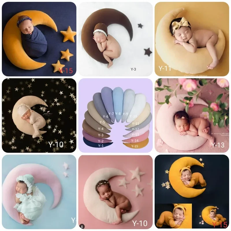 Moon Pillow Newborn Photography Prop Baby Posing Pillow Star Hat Set Baby Body Poser for Studio Photo