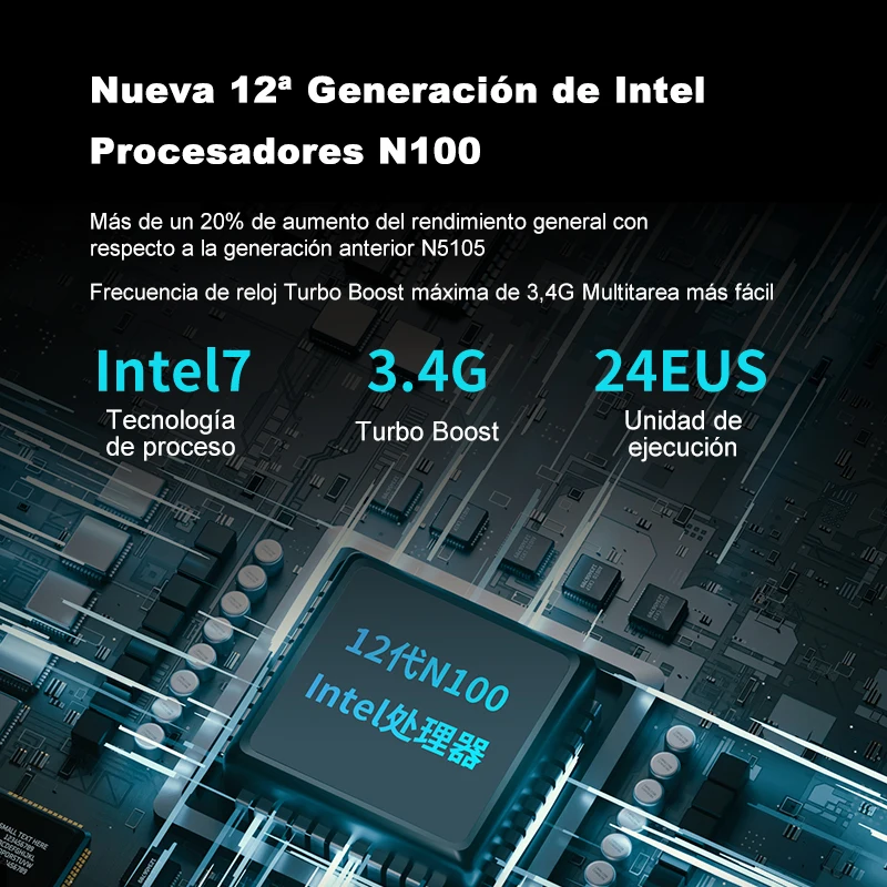 Mini PC Alder Lake de 12ª generación, Intel N100, Windows 11, Quad Core, LPDDR5, 8G, 256GB, 4800Hz, Dual RJ45, Turbo Boost, LAN 3,4 GHz, Firewall 4K