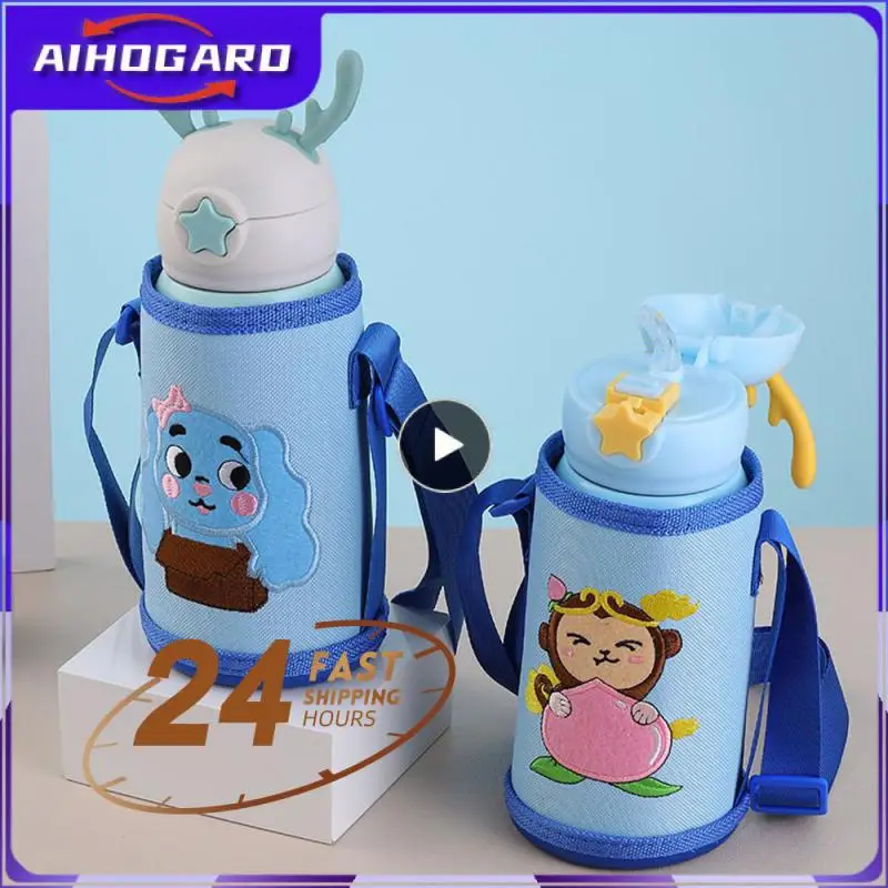 Cubierta de taza de estrella impresa, funda de botella de agua bordada cruzada de dibujos animados portátil