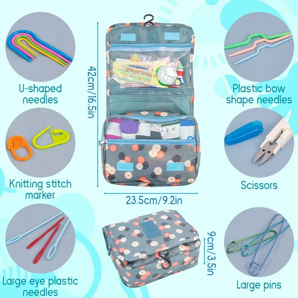 Complete DIY Beginner Crochet Hook Set with Portable Storage Bag Material Pack Included Ideal for Sewing Knitting & Crocheting