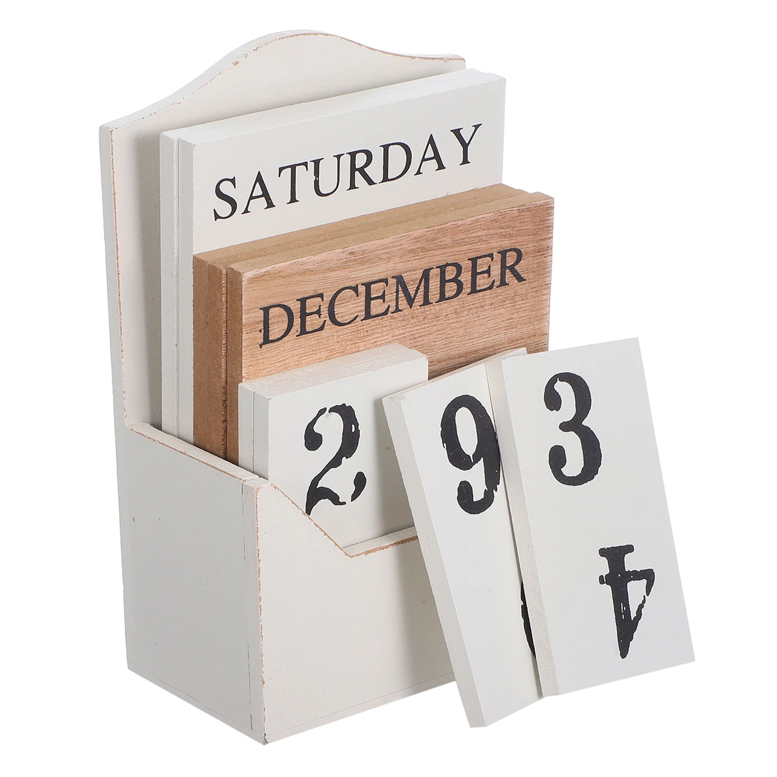Calendario a blocchi Calendario perpetuo in legno vintage per scrivania e tavolo Visualizzazione manuale della data a blocchi di legno retrò per la decorazione dell'ufficio