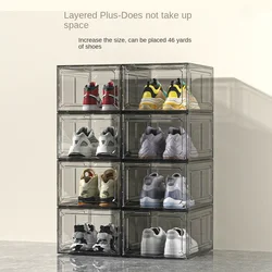 Transparent shoe box, magnetic suction door, thick plastic storage box, detachable dustproof shoe storage box