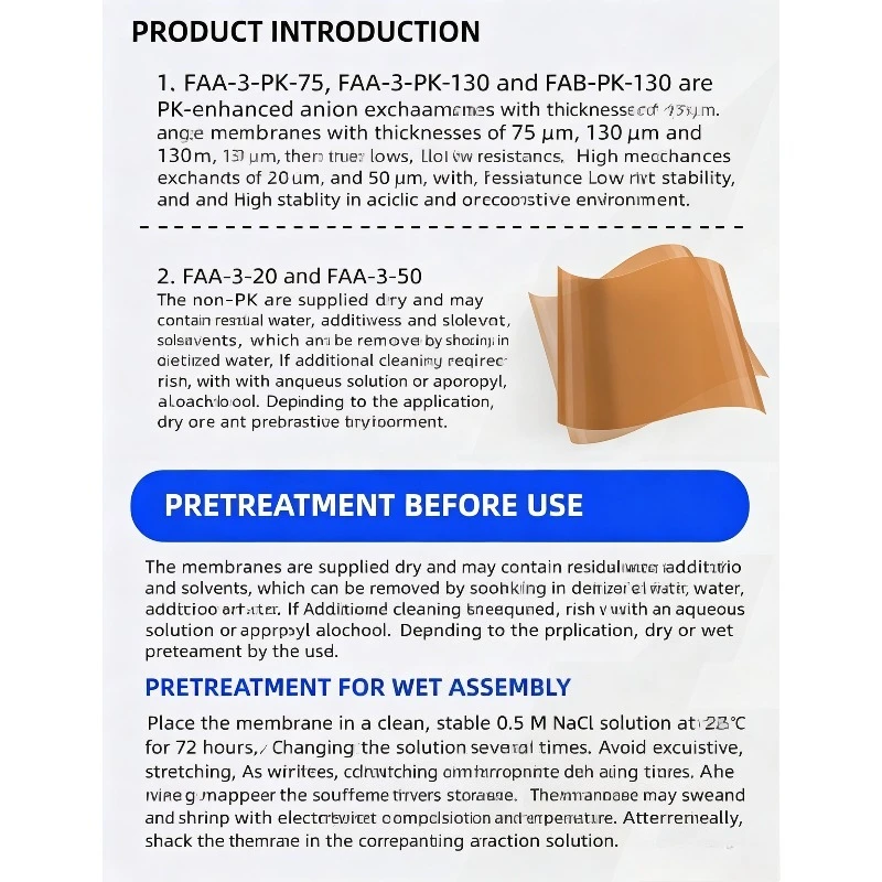 Reinforced Anion Exchange Membrane FAA‑3‑PK‑130 FAB‑PK‑130 AEM For CO2 Reduction Water Electrolysis Fuel Cell Lab Accessories
