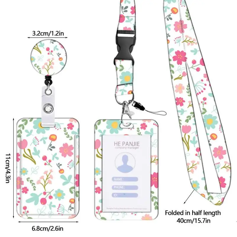 Card Badge Holder Flower Design Card Case Protector With Retractable Reel Belt Clip Multipurpose Badge Protector With Lanyard