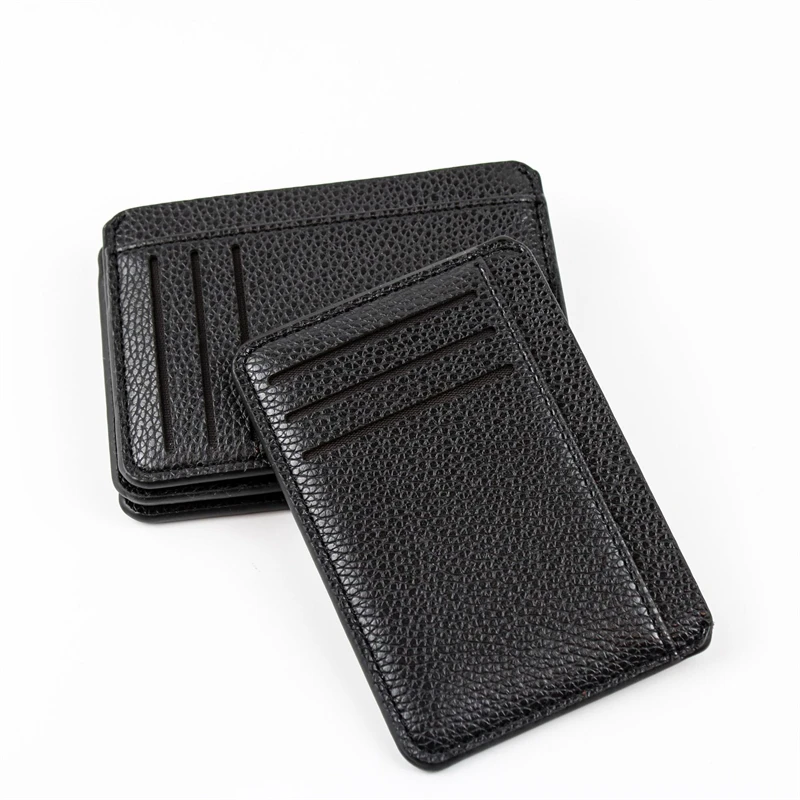 Slim Black Credit ID Card Holder PU Leather Women Men Small Coin Wallet Lichee Pattern Business Money Bag Portable Mini Purse