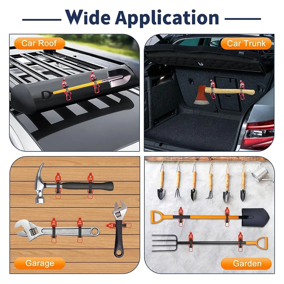 4Pcs Quick Release Shovel Mount for Roof Rack, Heavy Duty Metal Rubber Clamp Bracket for Truck Car Boat Overlanding