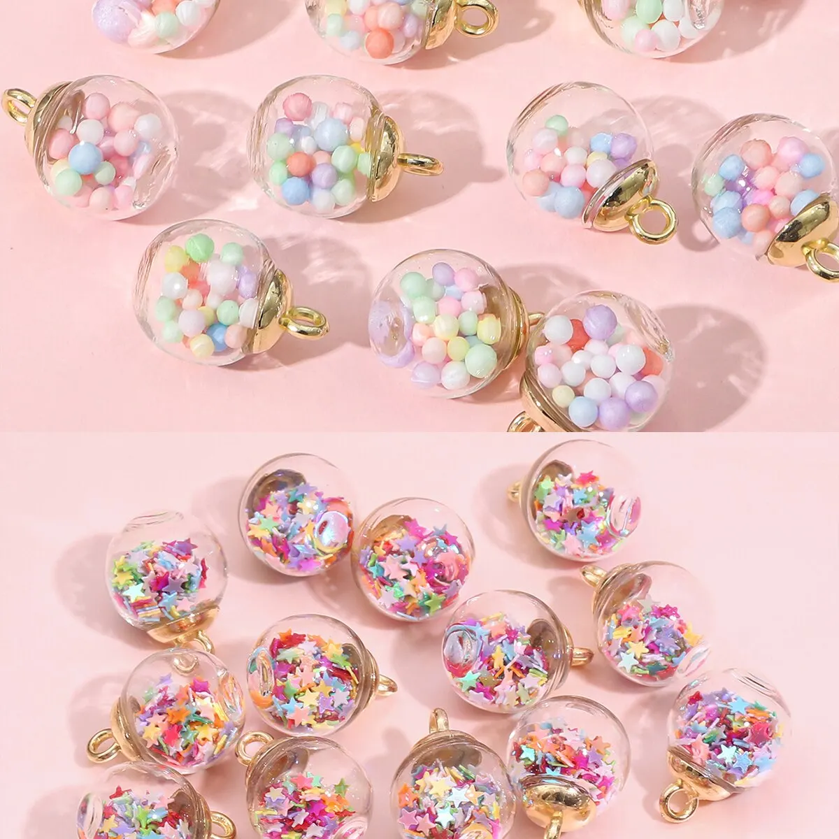 20 pçs lantejoulas coloridas estrela lantejoulas bola redonda pingente de bola de vidro diy artesanal orelha studs brincos orelha pacote de material de jóias