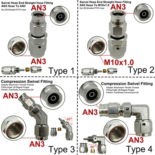 Imagen 2 del producto 2X acero inoxidable 3AN motocicleta Motor bicicleta freno hidráulico aceite manguera línea Banjo montaje 10MM 0/28/45/90 ° Adaptador de extremo de manguera de freno