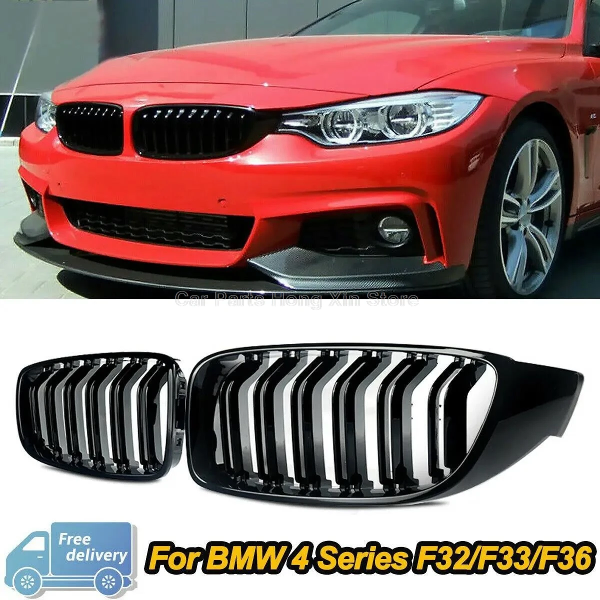 

Glossy Black Front Kidney Grille Slat M4 Style Grill for BMW F32 F33 F36 F80 F82 2013-2020 Cabriolet Coupe 425i 430i 440i 435i