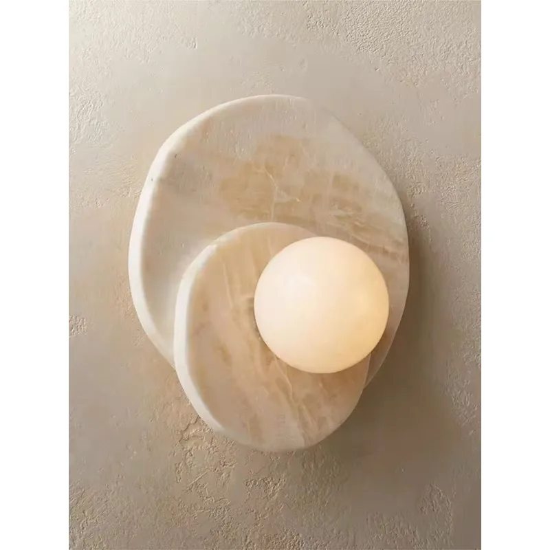 Medieval French wabi-sabi style natural jade wall lamp designer villa model room entrance light background wall aisle light