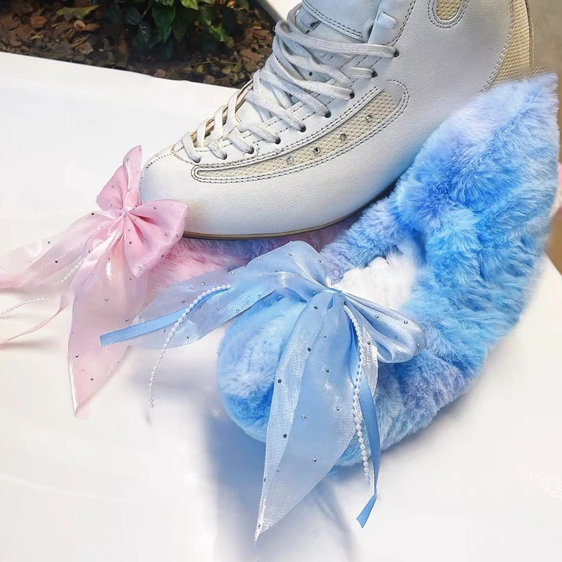 

Figure Skating Soft Knife Set Rainbow Pink Blue Bow Children Adult Figure Skating Water Absorbing Plush