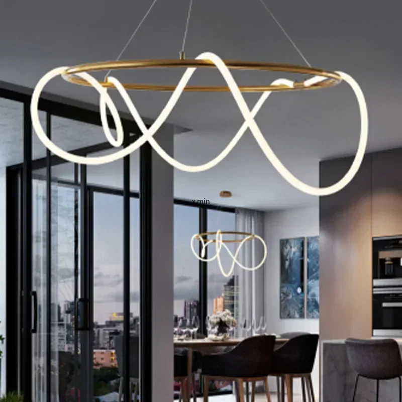 Modern Pendant Light with Lines, Bar Counter, Dining Room, Long Strip, Creative and Personalized Music Note Dining Pendant Light