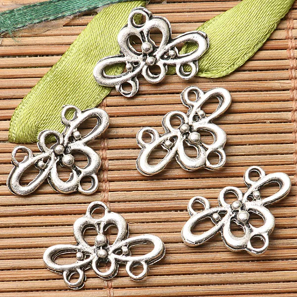 30pcs 13*19mm Dark Silver Color Floral Link Connector with Holes 1-3 EF2710 Charms for Jewelry Making