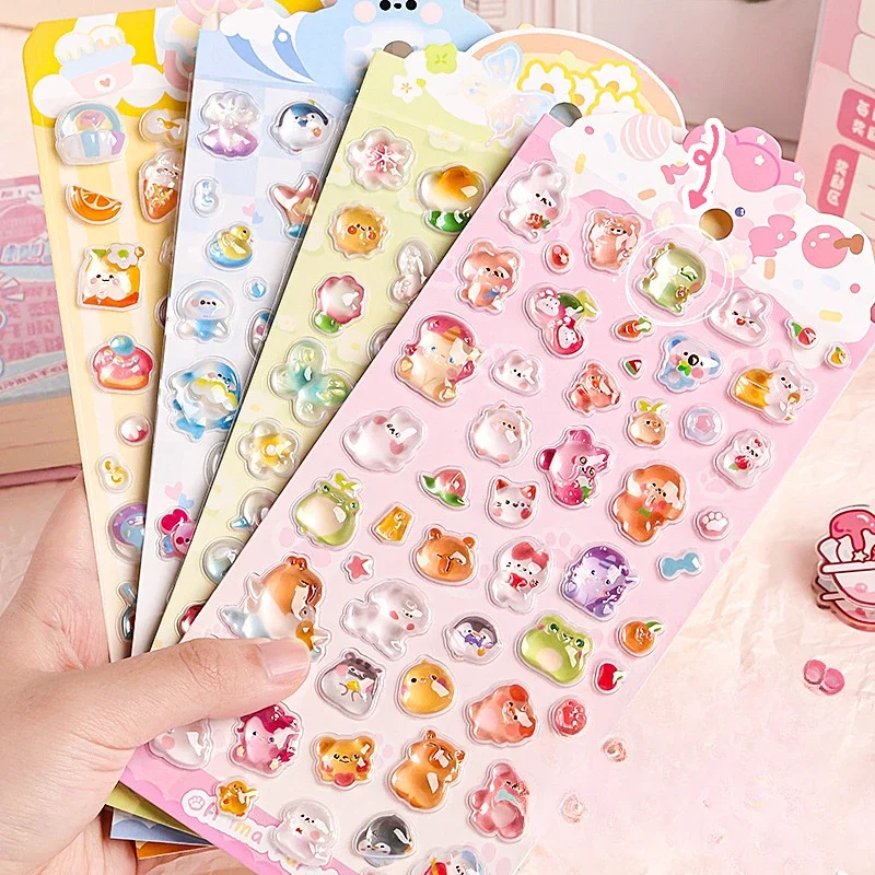 1 pc 3D Relief Stickers Scrapbooking Creative Candy Rabbit Drop Diy Diary Stationery Sticker Decor Cute Aesthetic Stickers