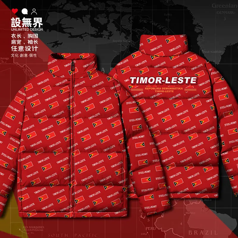 East Timor TMP Timor Leste Tetum East Timorese TL country flag White duck down Jackets clothes Casual Design Winter down coat