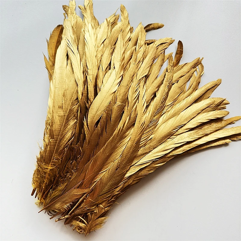 100pcs Golden Goose Rooster Feathers 25-30cm Chicken for Crafts DIY Sewing Clothing Party Decorations Plumas Decorativas