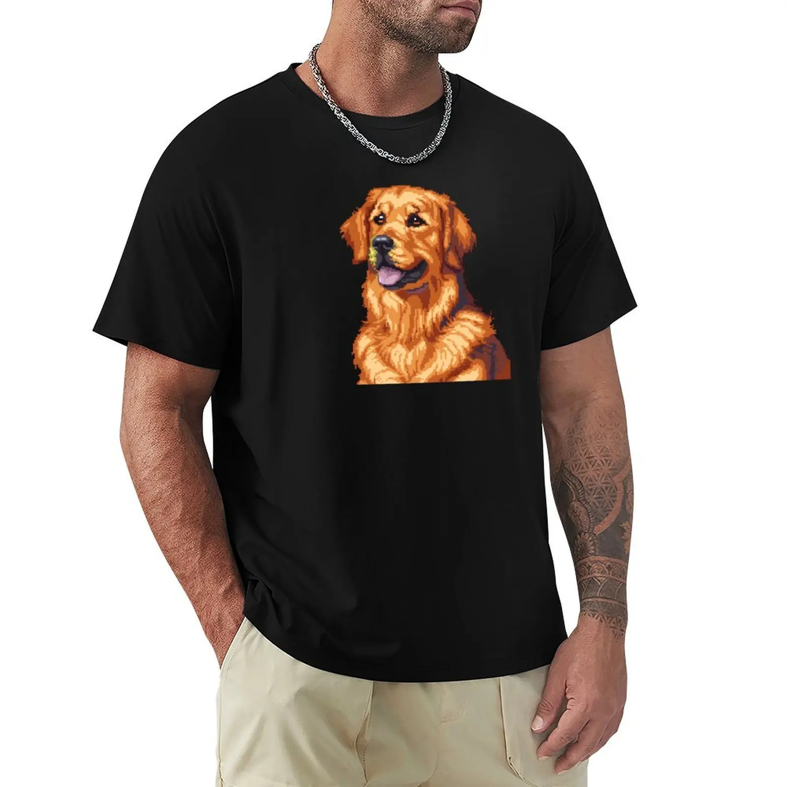 

16-bit Pixel Art Golden Retriever T-Shirt boys whites Aesthetic clothing hippie clothes heavyweight t shirts for men